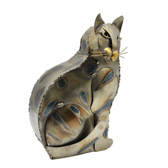 Vintage Handcrafted Metal Cat Sculpture Rare Art Piece Home‎ Decor 10in Tall - Picture 3 of 16